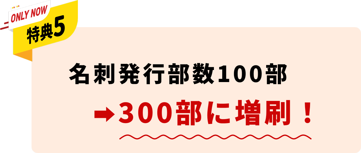 特典5:名刺発行部数100部から300部に増刷!
